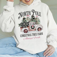 Vintage Rustic Truck Holiday Sweatshirt, North Pole Christmas Tree Farm Hoodie, Comfy Winter Xmas Pullover, Family Holiday Present
