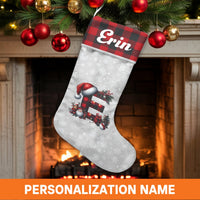 Personalized Letter Monogram Stocking, Buffalo Plaid Initial Christmas Stocking, Rustic Farmhouse Holiday Stocking, Custom Family Stocking