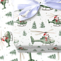 Aviation Holiday Gift Wrap, Santa Helicopter Christmas Wrapping Paper, Whimsical Xmas Wrapping Paper, Pilot Present Wrap