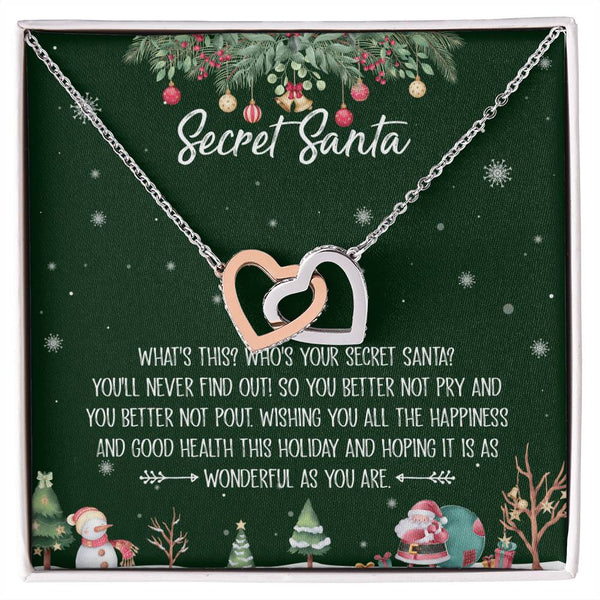 Christmas Holiday Heart Necklace, Secret Santa Interlocking Hearts Necklace, Two Heart Pendant Jewelry, Meaningful Xmas Prese