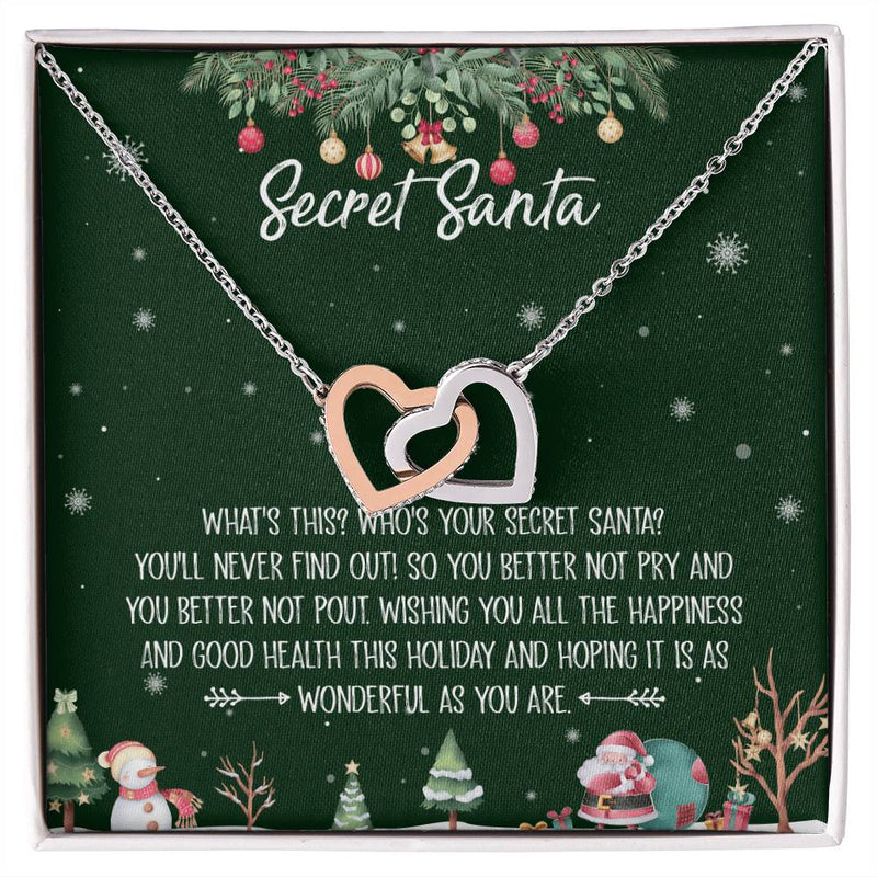 Christmas Holiday Heart Necklace, Secret Santa Interlocking Hearts Necklace, Two Heart Pendant Jewelry, Meaningful Xmas Present for Her