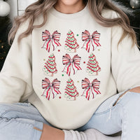 Coquette Bow Holiday Crewneck, Christmas Tree Cake Sweatshirt, Aesthetic Xmas Tree Snack Sweatshirt, Vintage Winter Pullover Sweatshirt