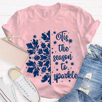 Festive Holiday Graphic Shirt, Tis the Season to Sparkle Snowflake T-Shirt, Winter Sparkle Christmas Tee, Womens Seasonal Holiday Shirt