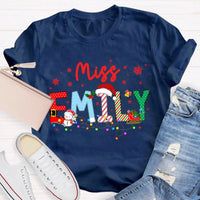 Custom Snowflake Holiday T-Shirt, Personalized Christmas Lights Teacher Shirt, Festive Classroom Graphic Tee, Teacher Xmas Present