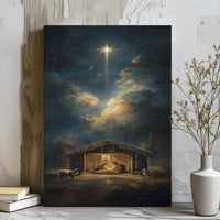 Holy Night Bethlehem Star Canvas Wall Art, Nativity Scene Canvas Print, Christian Christmas Canvas, Religious Holiday Decor, Faith Present