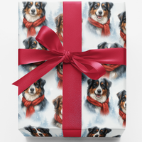 Aussie Dog Christmas Gift Wrap, Australian Shepherd Wrapping Paper, Holiday Puppy Wrapping Paper, Festive Canine Gift Wrap, Dog Lover Present