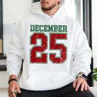Retro Christmas Date Varsity Sweatshirt, December 25 Hoodie, Vintage Xmas Holiday Hooded Pullover, Christmas Season Casual Hoodie