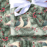 Pine Berry Watercolor Gift Wrap, Two Turtle Doves Christmas Wrapping Paper, Vintage Holiday Wrapping Paper, Elegant Winter Present Packaging