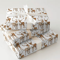 Christmas Deer Gift Wrap, Watercolor Reindeer Wrapping Paper, Festive Jingle Bell Wrapping Paper, Rustic Holiday Gift Wrap Paper Roll