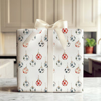 Watercolor Soccer Ornament Gift Wrap, Soccer Ball Christmas Wrapping Paper, Sports Holiday Wrapping Paper, Soccer Fan Gift Wrap Roll