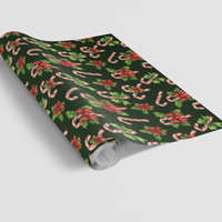 Holly Holiday Gift Wrap, Watercolor Candy Cane Christmas Wrapping Paper, Festive Xmas Present Wrapping Paper, Winter Season Gift Wrap Roll