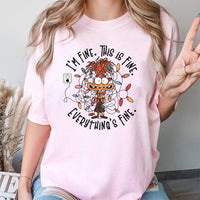 Humorous Holiday Anxiety Graphic Tee, Its Fine This Is Fine Christmas T-Shirt, Adorable Xmas Humor Dog Shirt, Retro Holiday Graphic Tee
