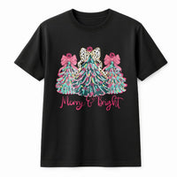 Leopard Print Tree Shirt, Merry and Bright Christmas T-Shirt, Colorful Holiday Graphic Tee, Festive Winter Xmas T-Shirt, Present for Women