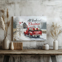 Christmas Cardinals Canvas Wall Art, Custom Family Name Red Truck Canvas, Rustic Holiday Canvas Print, Winter Farmhouse Decor Present
