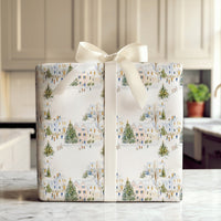 Watercolor Winter Wonderland Gift Wrap, Snowy Village Christmas Wrapping Paper, Holiday Village Wrapping Paper, Festive Gift Wrap Roll