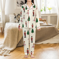Ballet Holiday Satin Pajama Set, Nutcracker Christmas Pajama Set, Festive Winter Pajama Set, Silky Xmas Sleepwear, Present for Women