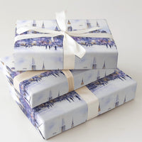 Snowy Ice Skating Park Gift Wrap, New York City Wrapping Paper, NYC Skyline Christmas Wrapping Paper, Watercolor Winter City Holiday Paper