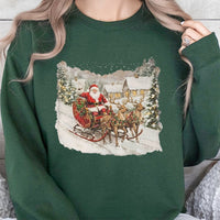 Retro Santa Sleigh and Reindeer Crewneck, Vintage Santa Sweatshirt, Nostalgic Santa Christmas Sweater, Comfy Holiday Graphic Sweatshirt Present