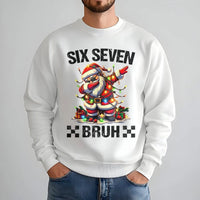 Six Seven Bruh Christmas Graphic Crewneck, Dabbing Santa Sweatshirt, Humorous Meme Santa Sweater, Holiday Humor Pullover, Xmas Gag Present