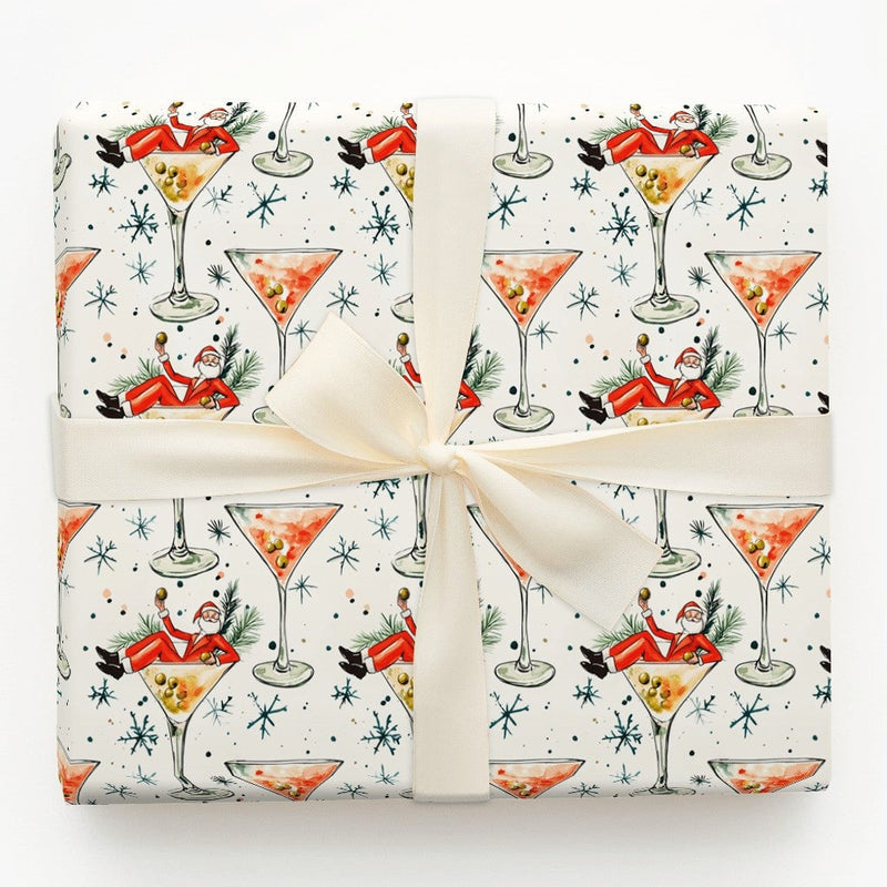 Cheerful Christmas Cocktail Gift Wrap, Humorous Santa Martini Wrapping Paper, Humorous Holiday Wrapping Paper, Secret Santa Gift Wrap Roll