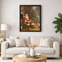 Traditional Christmas Canvas Print, Vintage Santa Claus Wall Art, Retro Santa Painting Canvas Art, Holiday Xmas Wall Decor Present