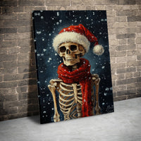 Santa Hat Holiday Canvas Wall Art, Christmas Skeleton Canvas Print, Gothic Xmas Wall Art Canvas, Spooky Winter Artwork, Creepy Holiday Present