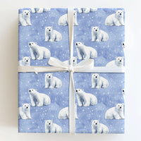 Snowy Night Polar Bear Gift Wrap, Polar Bear Christmas Wrapping Paper, Winter Wildlife Wrapping Paper, Holiday Present Wrapping Paper Roll
