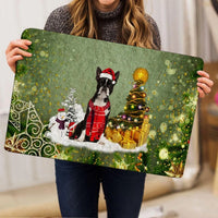 Snow Tree Welcome Mat, Boston Terrier Christmas Doormat, Merry Christmas Dog Doormat, Winter Pet Floor Mat, Dog Lover Holiday Present
