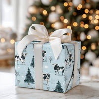 Rustic Farmhouse Animal Gift Wrap, Winter Farm Cow Wrapping Paper, Snowy Pine Tree Holiday Paper, Christmas Present Wrapping Paper Roll