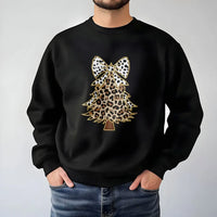Trendy Holiday Bow Sweatshirt, Leopard Christmas Tree Sweatshirt, Adorable Xmas Tree Sweatshirt, Preppy Winter Pullover, Womens Christmas Present