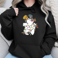 Festive Light Up Winter Snowman Hoodie, Christmas Snowman Hoodie, Retro Holiday Party Graphic Sweatshirt, Comfy Adorable Xmas Pullover Hoodie
