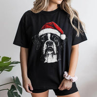 Festive Santa Hat Puppy Graphic Tee, Boxer Dog Christmas T-Shirt, Adorable Boxer Dog Lover Holiday Shirt, Pet Owner Christmas Apparel Top