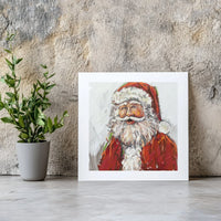 Painterly Christmas Canvas Art, Santa Claus Square Canvas, Vintage Santa Holiday Portrait Canvas Print, Festive Winter Wall Decor Present