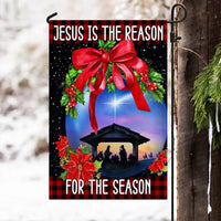 Nativity Scene Christian Christmas Yard Flag, Jesus Is the Reason for the Season Garden Flag, Holy Family Double Sided Religious Garden Flag