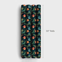 Pine Branch Holiday Gift Wrap, Watercolor Ornament Christmas Wrapping Paper, Dark Green Xmas Wrapping Paper, Festive Winter Gift Wrap Roll