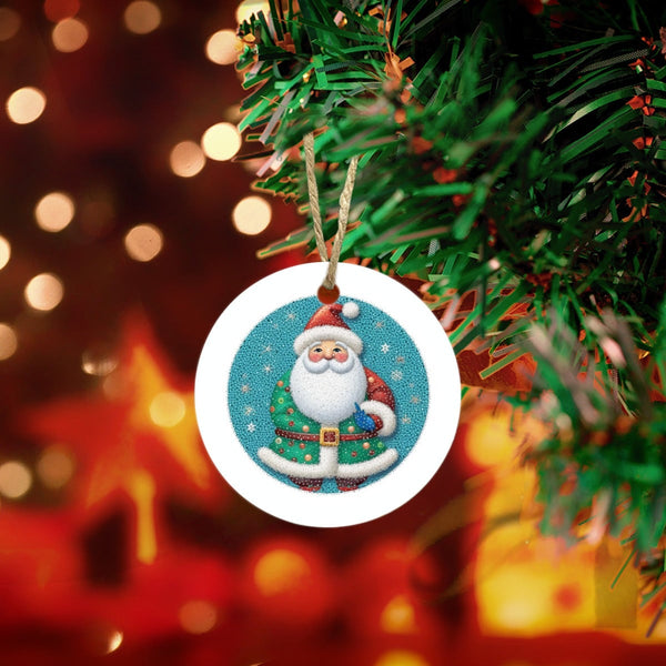 Festive Holiday Ornament, Santa Claus Christmas Ceramic Ornament, Personalized Christmas Tree Ornament, Glossy Keepsake Ornam