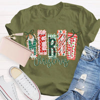 Retro Festive Holiday T-Shirt, Merry Christmas Colorful Square Font Shirt, Merry Xmas Graphic Tee, Holiday Season Family Party Outfit