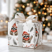 Red Scarf Hat Animal Gift Wrap, Winter Raccoon Wrapping Paper, Watercolor Christmas Wrapping Paper, Woodland Holiday Gift Wrap, Adorable Paper