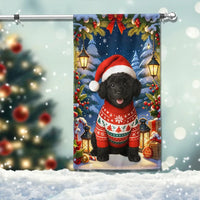 Santa Hat Sweater Dog Yard Flag, Black Poodle Christmas Garden Flag, Holiday Winter Lawn Banner, Adorable Pet Lover Outdoor Xmas Decor