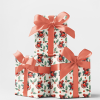 Holly Berries Bird Holiday Gift Wrap, Winter Bullfinch Christmas Wrapping Paper, Festive Nature Present Paper, Elegant Xmas Gift Wrap