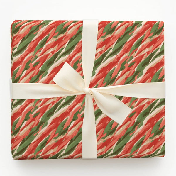 Abstract Modern Christmas Gift Wrap, Red and Green Brushstroke Wrapping Paper, Artistic Holiday Wrapping Paper Roll, Elegant 