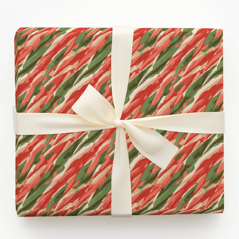 Abstract Modern Christmas Gift Wrap, Red and Green Brushstroke Wrapping Paper, Artistic Holiday Wrapping Paper Roll, Elegant Present Wrap