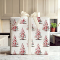 Watercolor Holiday Gift Wrap, Pink Christmas Tree Wrapping Paper, Whimsical Tree Winter Wrapping Paper, Modern Pastel Gift Wrap Roll