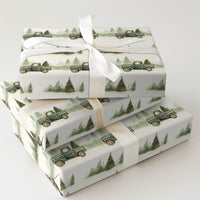 Green Pickup Tree Gift Wrap, Vintage Truck Christmas Wrapping Paper, Rustic Holiday Wrapping Paper, Farmhouse Christmas Present Packaging