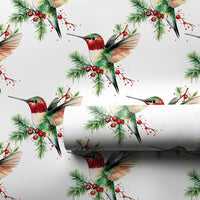 Winter Pine and Berry Gift Wrap, Hummingbird Christmas Wrapping Paper, Watercolor Botanical Holiday Paper Roll, Christmas Gift Wrap