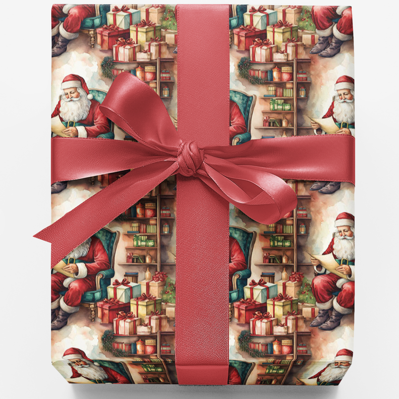 Santa Checking List Gift Wrap, Vintage Santa Christmas Wrapping Paper, Nostalgic Holiday Wrapping Paper, Retro Xmas Gift Wrap