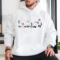 Spooky Santa Hat Kitten Hooded Sweatshirt, Christmas Ghost Cat Hoodie, Humorous Holiday Cat Lover Pullover Hoodie, Adorable Winter Graphic Sweater