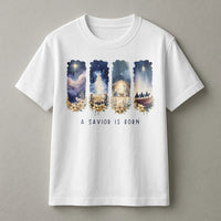 Watercolor Nativity Christmas Shirt, A Savior Is Born T-Shirt, Christian Holiday Graphic Tee, Religious Xmas T-Shirt, Faith Present for Women