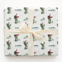 Rustic Outdoorsman Holiday Gift Wrap, Fishing Santa Wrapping Paper, Fisherman Christmas Wrapping Paper, Angler Winter Present Paper Roll