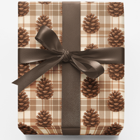 Rustic Plaid Gift Wrap, Pinecone Wrapping Paper, Christmas Wrapping Paper, Holiday Gift Wrap Roll, Botanical Winter Present Paper